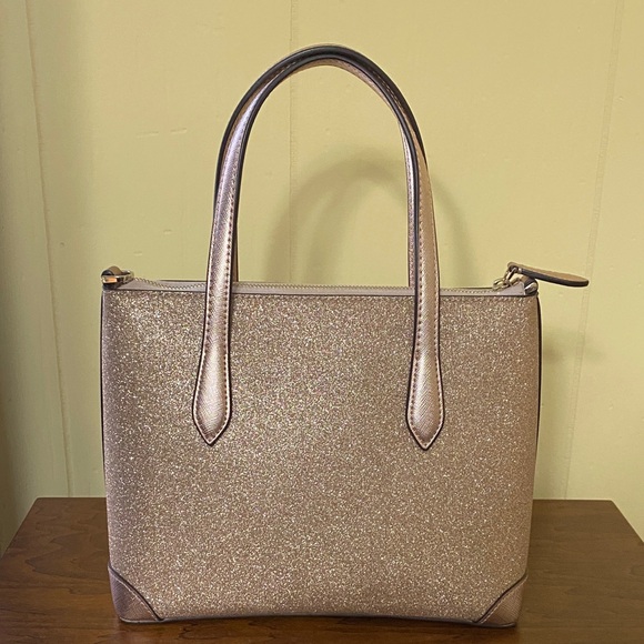 Kate Spade Rose Gold Tinsel Glitter Fabric Sparkle Satchel Purse Bag - Picture 2 of 5